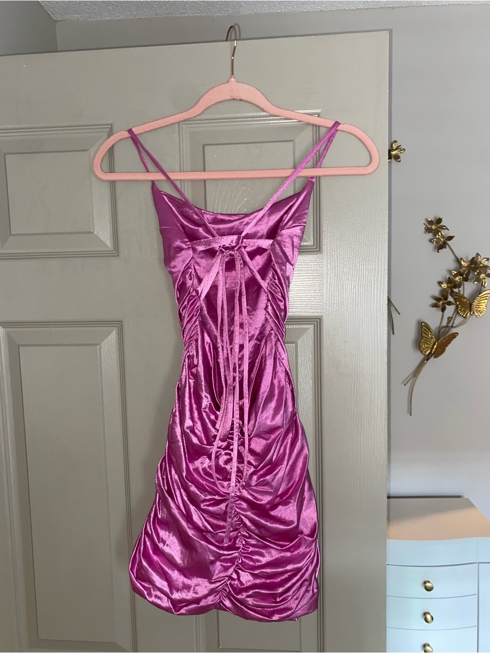 kikiriki Pink Satin Ruched Mini Dress - Picture 3 of 5